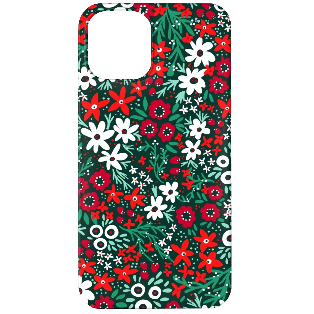 Rustic Floral - Holiday Red and Green Phone Case, Silicone Liner Case, Matte, iPhone 12 Mini, Green