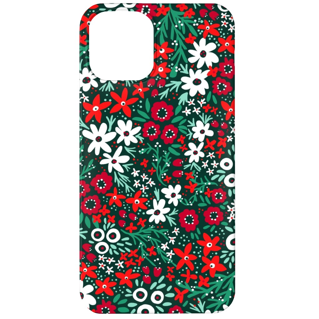 Rustic Floral - Holiday Red and Green Phone Case, Silicone Liner Case, Matte, iPhone 12 Mini, Green, Classic Green