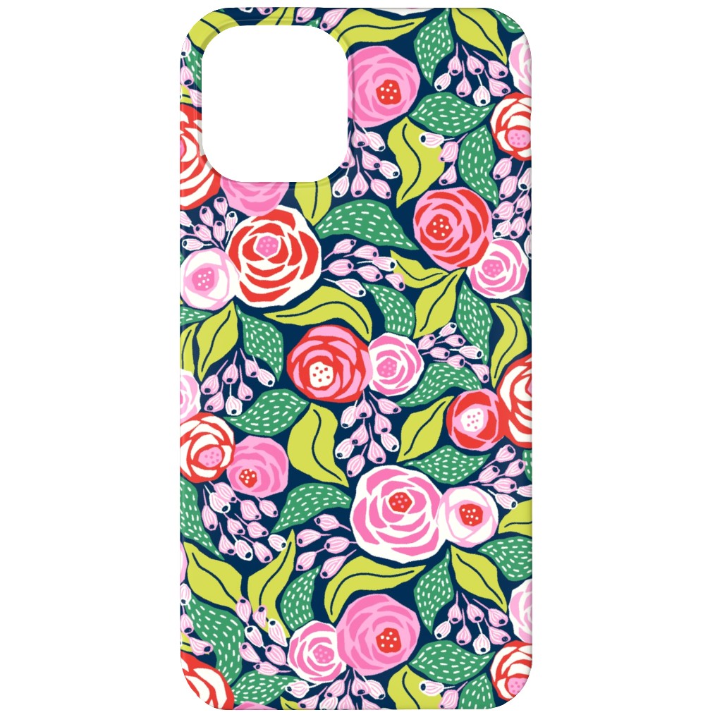Colourful Papercut Roses - Pink on Dark Blue Phone Case, Silicone Liner Case, Matte, iPhone 12 Mini, Pink
