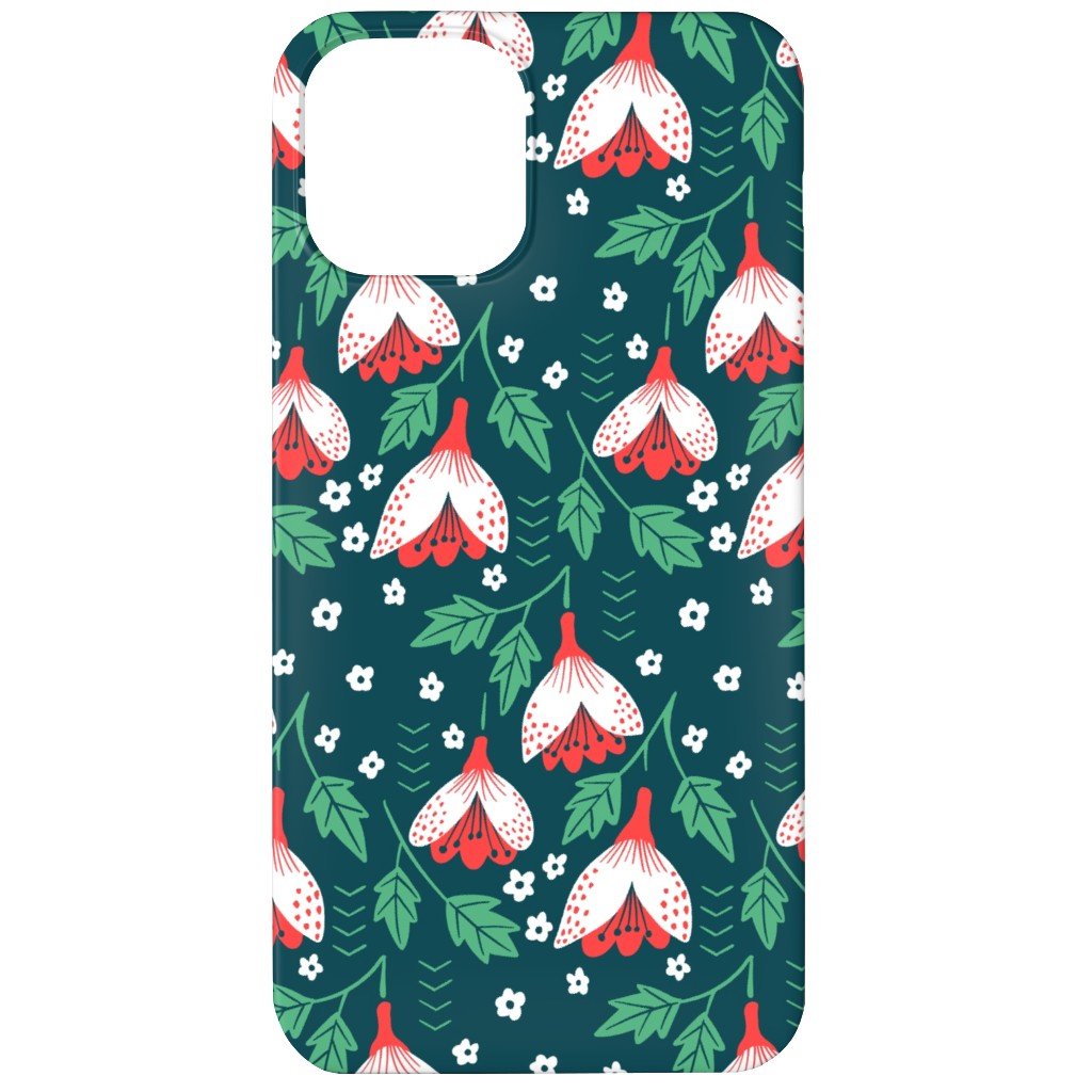 Christmas Flowers Phone Case, Silicone Liner Case, Matte, iPhone 12 Mini, Green, Classic Green