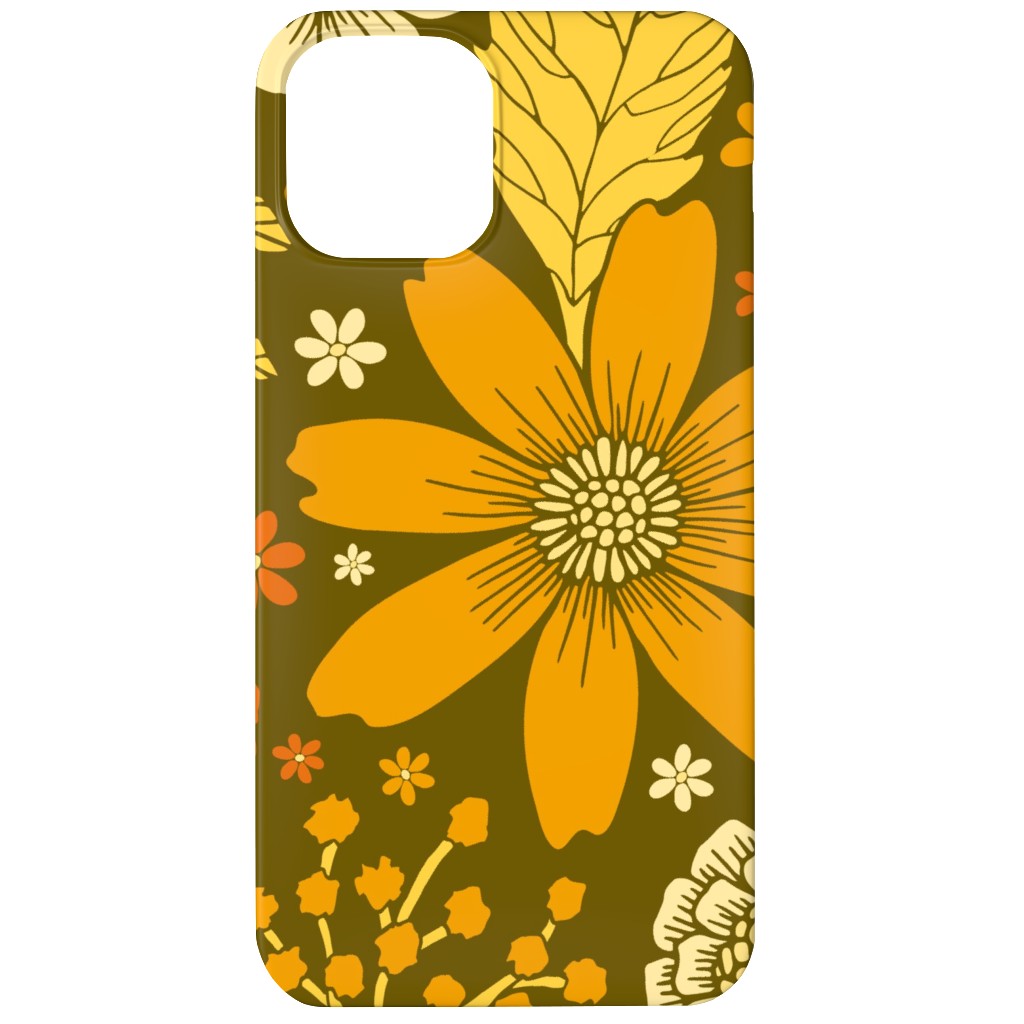 1970s Retro Flowers - Yellow, Orange & Olive Green Phone Case, Silicone Liner Case, Matte, iPhone 12 Mini, Orange, Orange