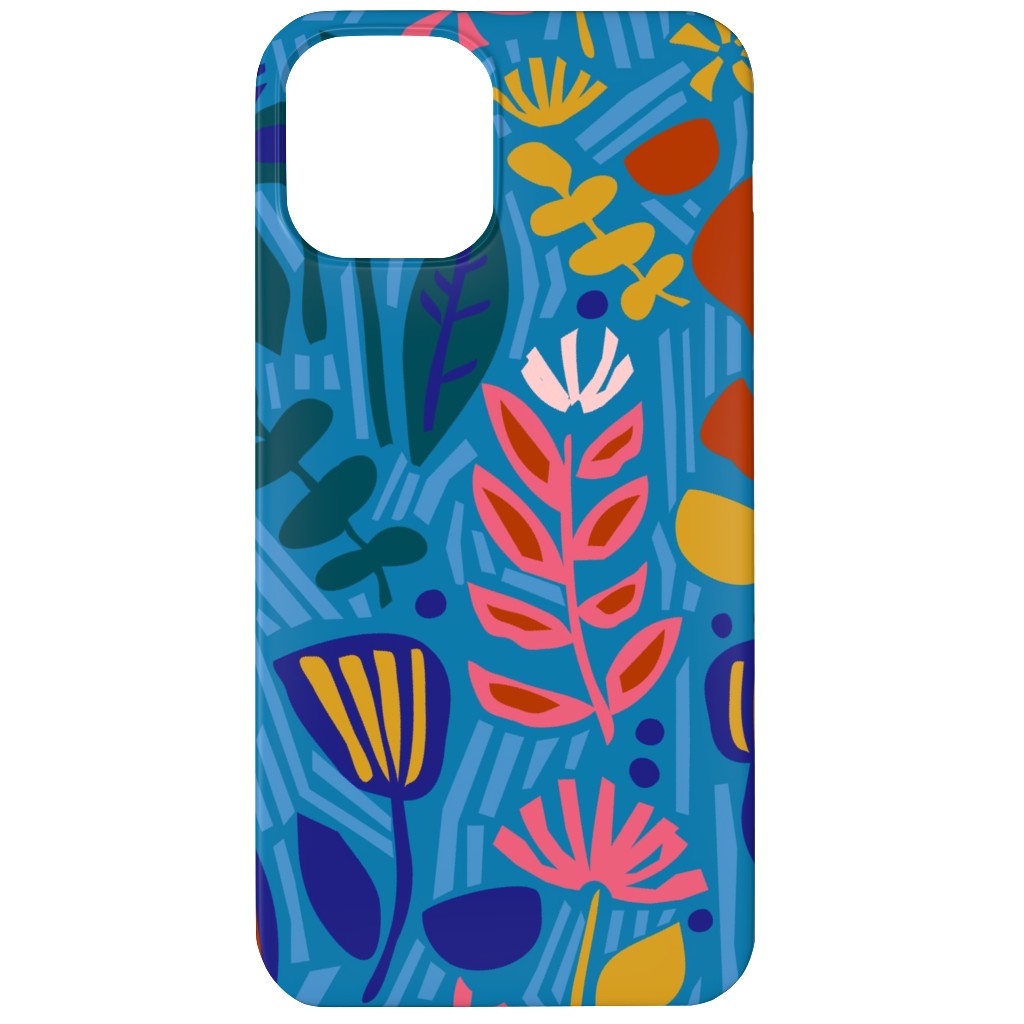Paper Cut Floral Garden Phone Case, Silicone Liner Case, Matte, iPhone 12 Mini, Multicolor, Blue Suede