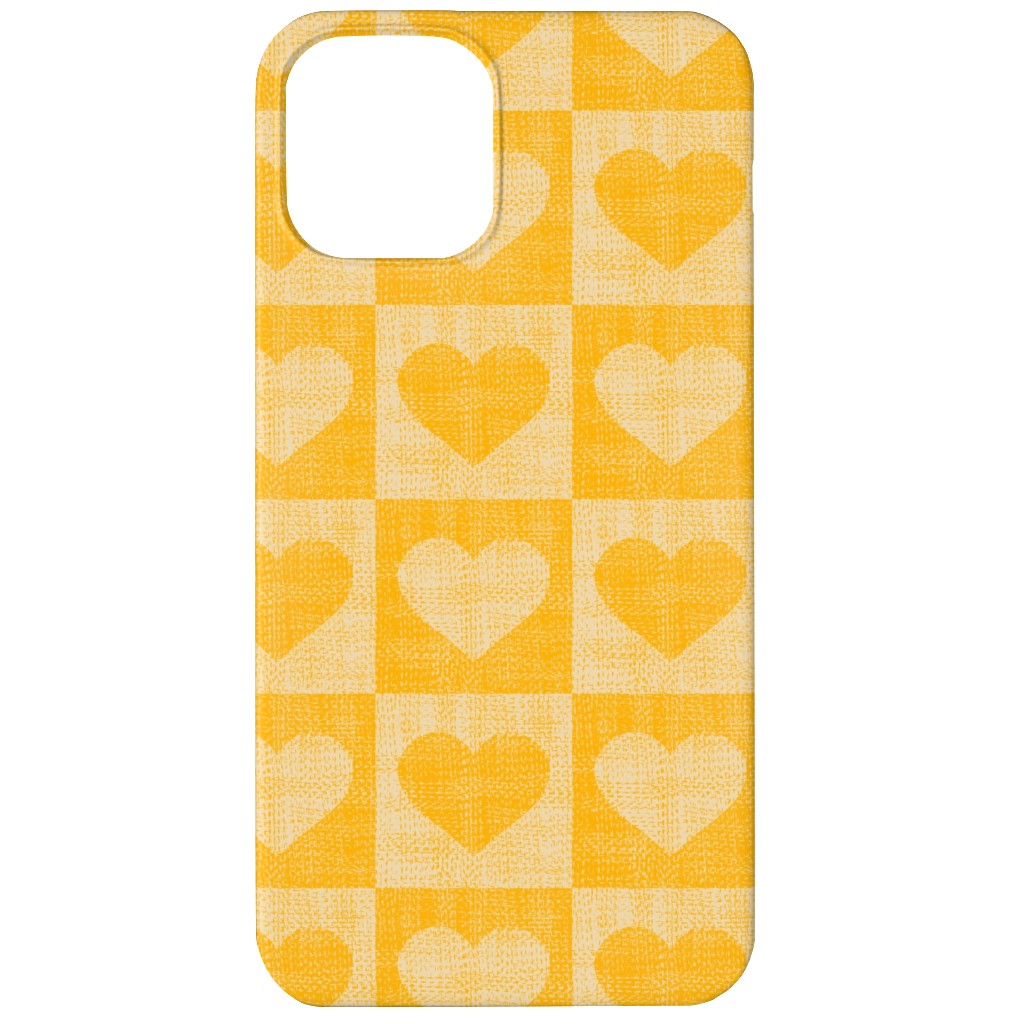 Love Hearts Check - Yellow Phone Case, Slim Case, Matte, iPhone 12 Mini, Yellow