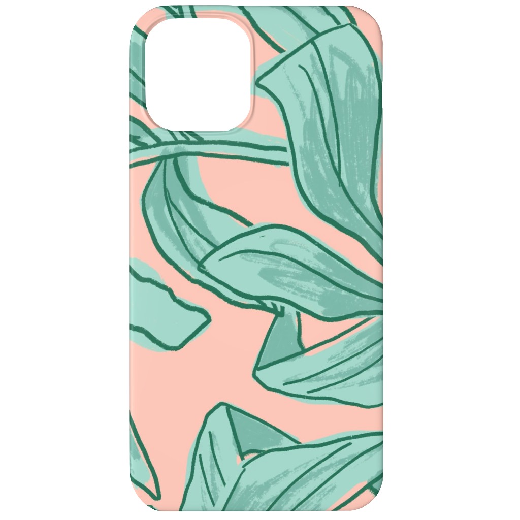 Lush Tropical Leaves - Pink and Mint Phone Case, Slim Case, Matte, iPhone 12 Mini, Green, Classic Green