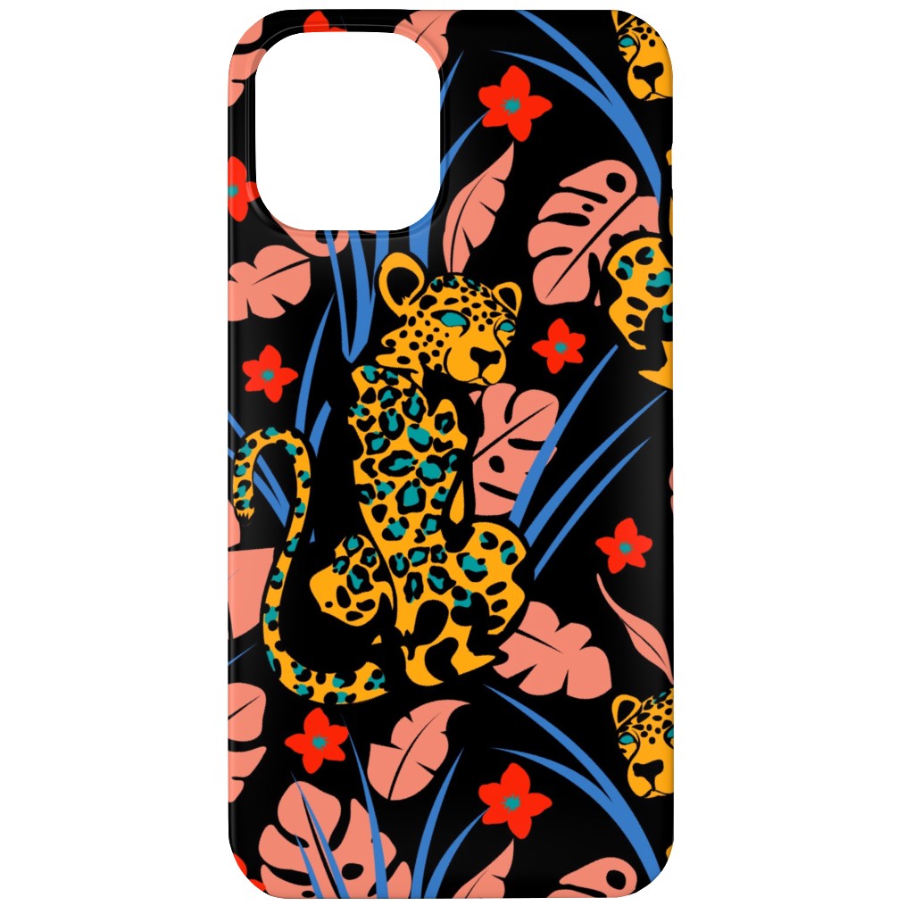 Leopard - Multi on Black Phone Case, Slim Case, Matte, iPhone 12 Mini, Multicolor