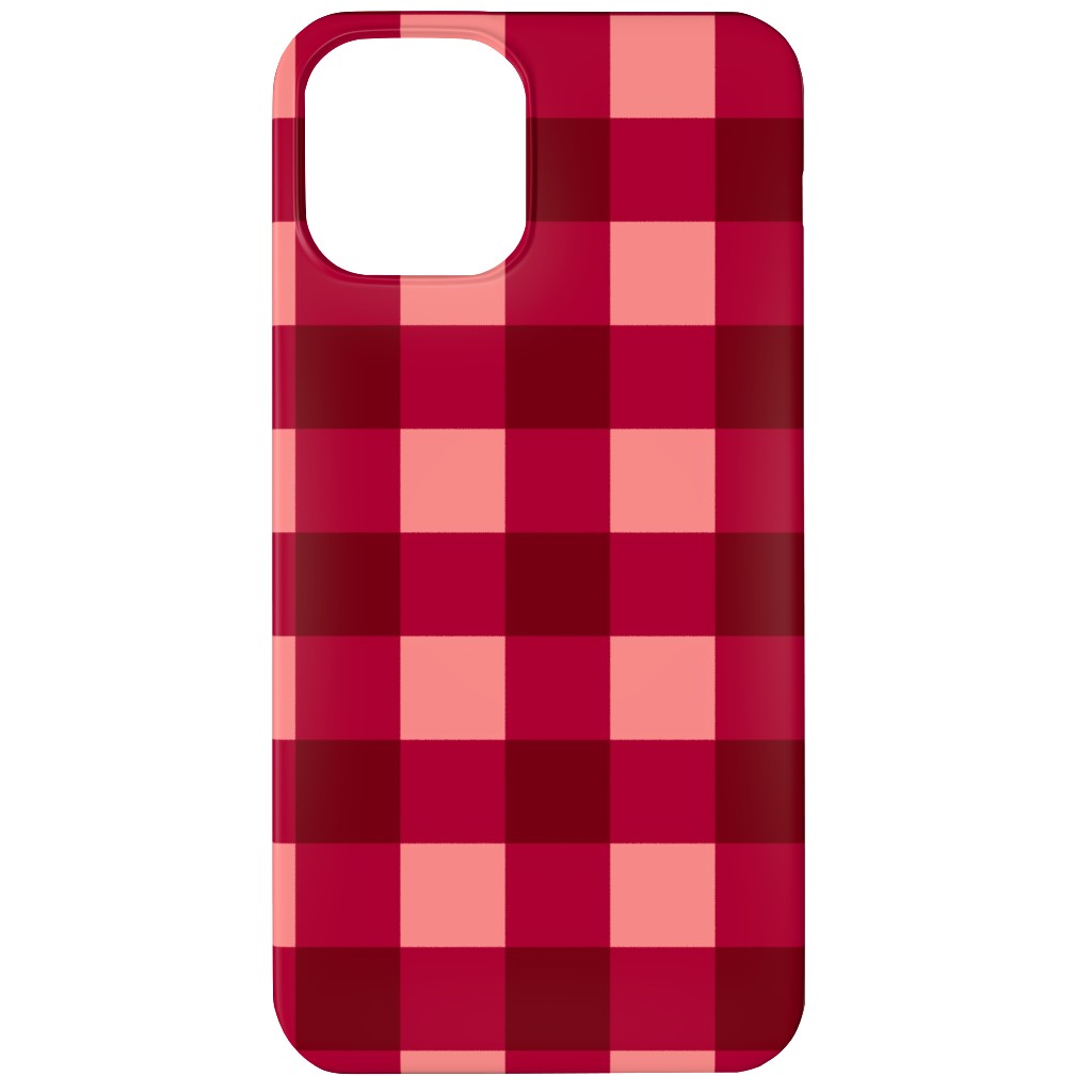 Gingham Check - Red and Pink Phone Case, Slim Case, Matte, iPhone 12 Mini, Red