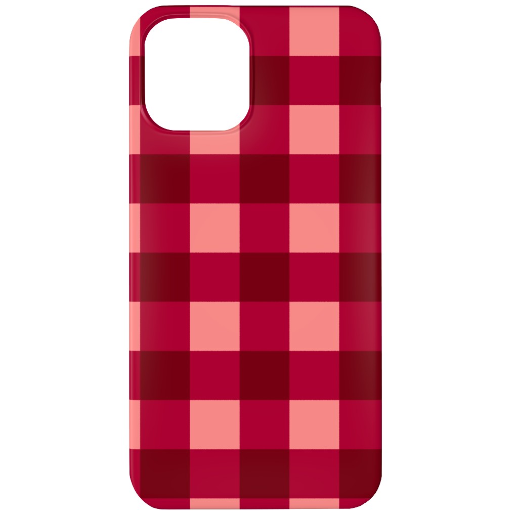 Gingham Check - Red and Pink Phone Case, Slim Case, Matte, iPhone 12 Mini, Red, Red