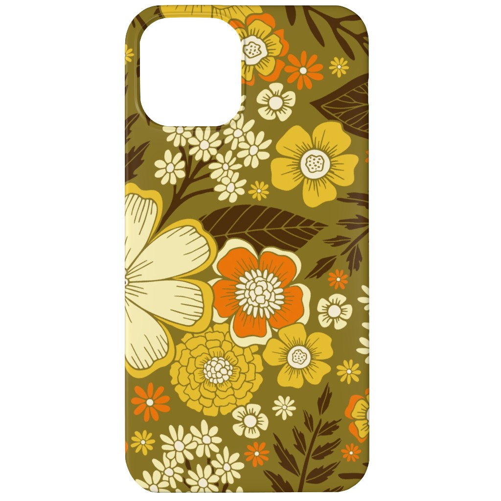 1970s Retro/Vintage Floral - Yellow and Brown Phone Case, Slim Case, Matte, iPhone 12 Mini, Yellow, Classic Yellow