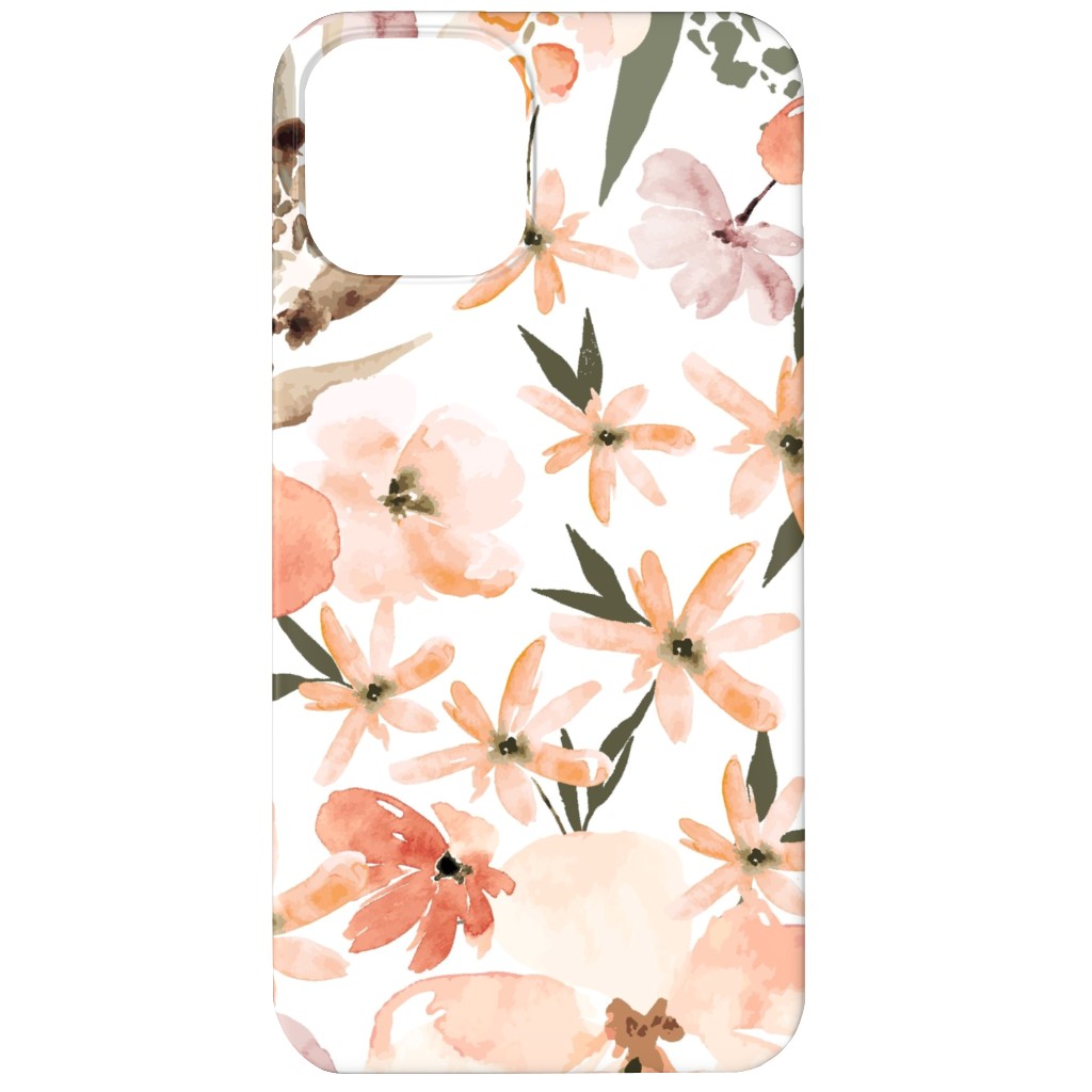 Earth Tone Floral Summer in Peach & Apricot Phone Case, Slim Case, Matte, iPhone 12 Mini, Pink