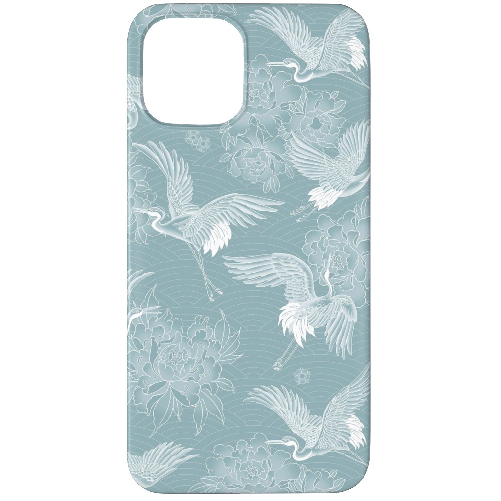 Majestic Cranes - White on Blue Phone Case, Silicone Liner Case, Matte, iPhone 12 Pro Max, Blue, True Blue