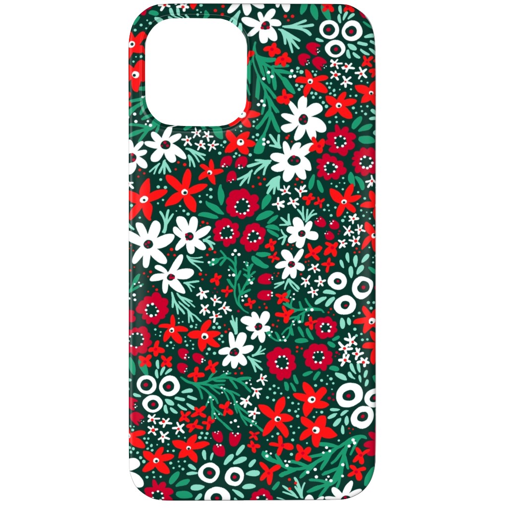 Rustic Floral - Holiday Red and Green Phone Case, Silicone Liner Case, Matte, iPhone 12 Pro Max, Green, Classic Green