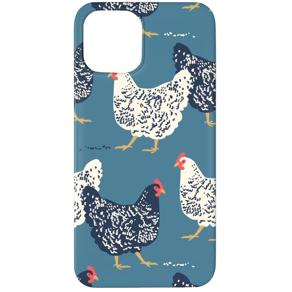 Farmhouse Chickens on Blue Phone Case, Silicone Liner Case, Matte, iPhone 12 Pro Max, Blue, True Blue