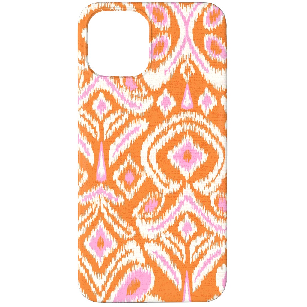 Ikat Flower - Orange and Pink Phone Case, Silicone Liner Case, Matte, iPhone 12 Pro Max, Orange
