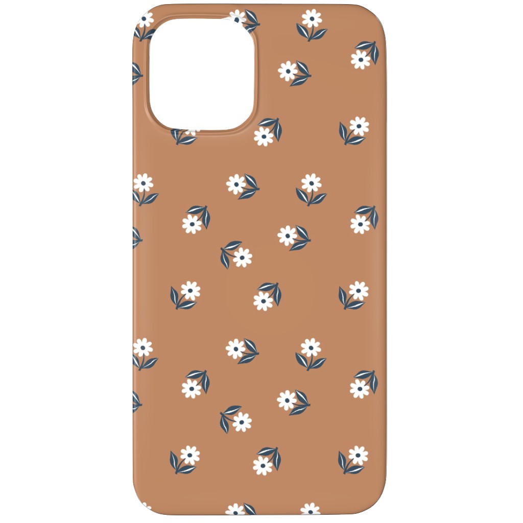 Romantic Boho Daisy Flowers - Scandinavian Print - Caramel Brown Blue Phone Case, Silicone Liner Case, Matte, iPhone 12 Pro Max, Orange