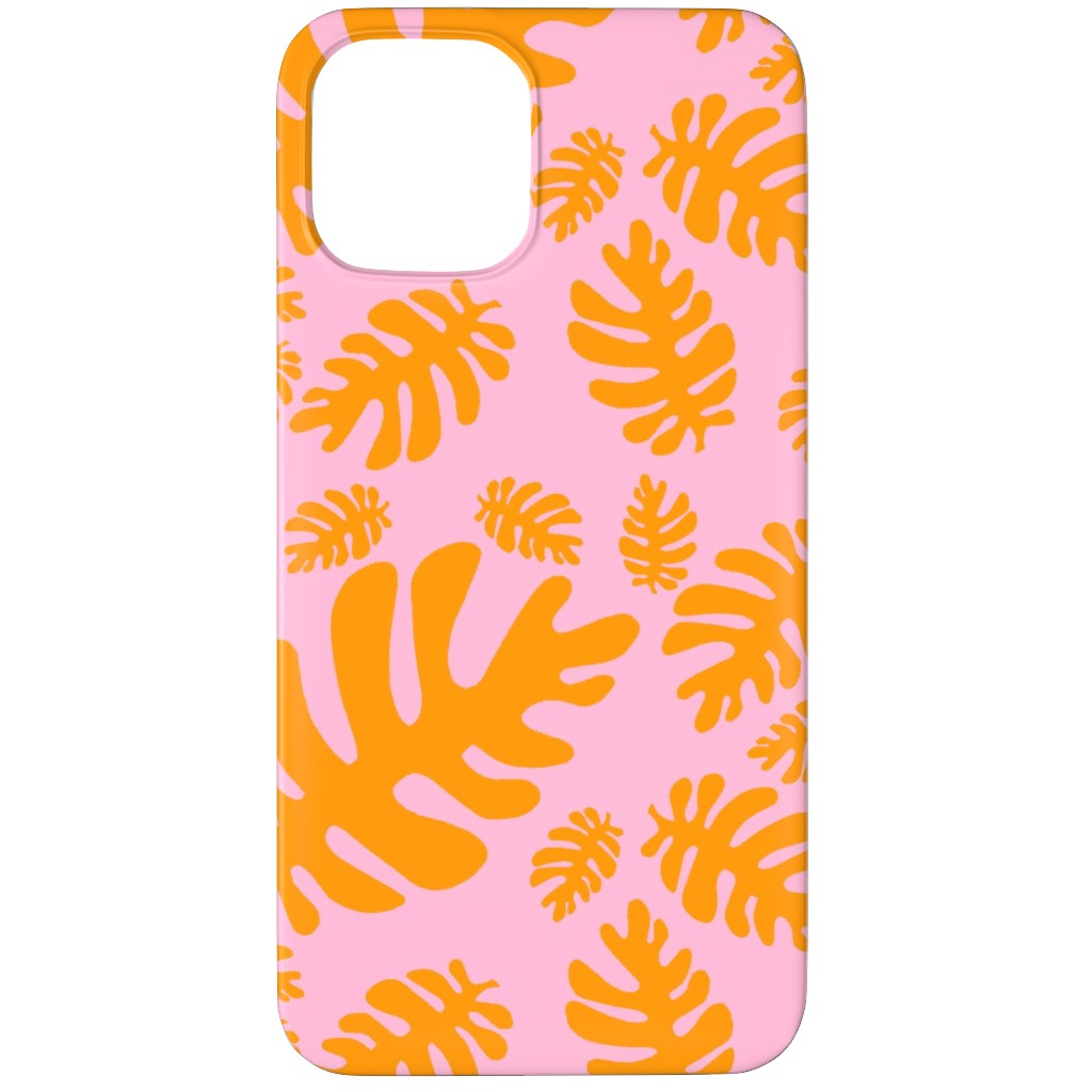 Funky Tropical Leaf - Orange and Blush Phone Case, Slim Case, Matte, iPhone 12 Pro Max, Pink, Bright Pink