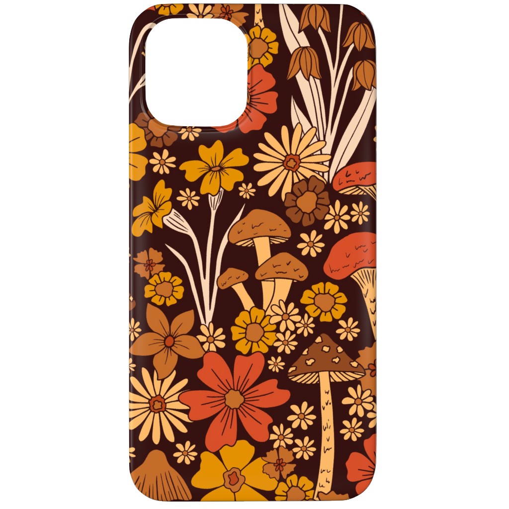 Retro 1970s Mushroom & Flowers - Brown and Orange Phone Case, Slim Case, Matte, iPhone 12 Pro Max, Orange, Orange