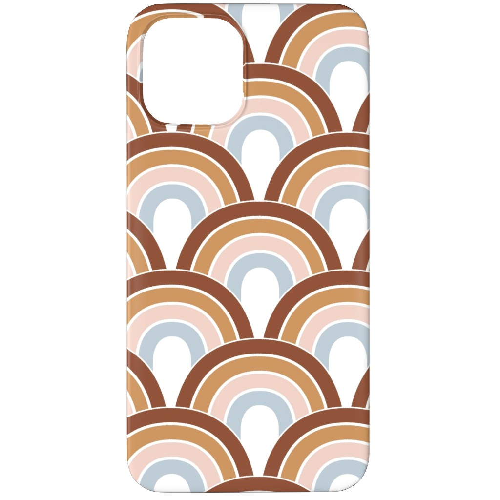 Retro Rainbow Waves - Scales and Curves - Rust Beige Blush Blue on White Phone Case, Slim Case, Matte, iPhone 12 Pro Max, Orange