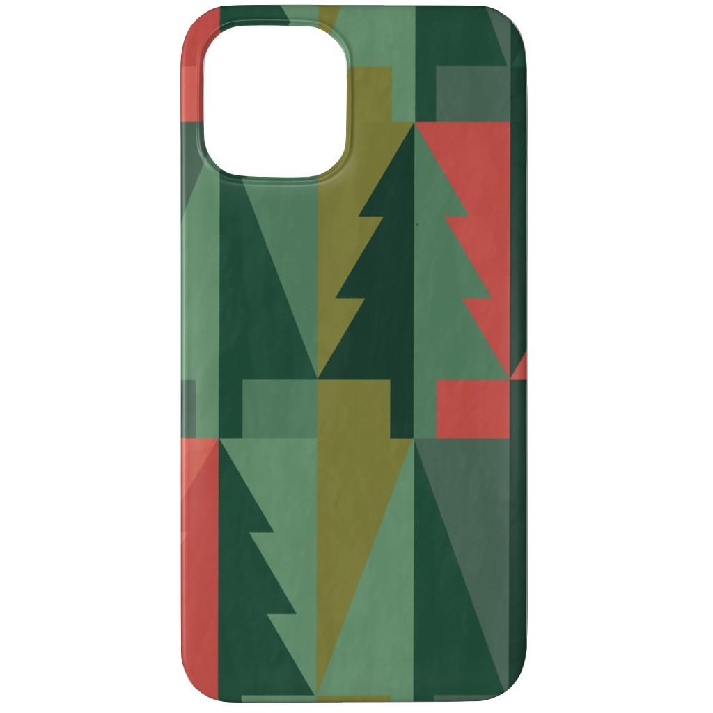 Geometric Forest - Red and Green Phone Case, Slim Case, Matte, iPhone 12 Pro Max, Green, Classic Green