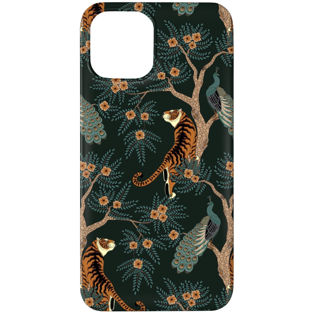 Tiger & Peacock on Black Phone Case, Slim Case, Matte, iPhone 12 Pro Max, Black, Black