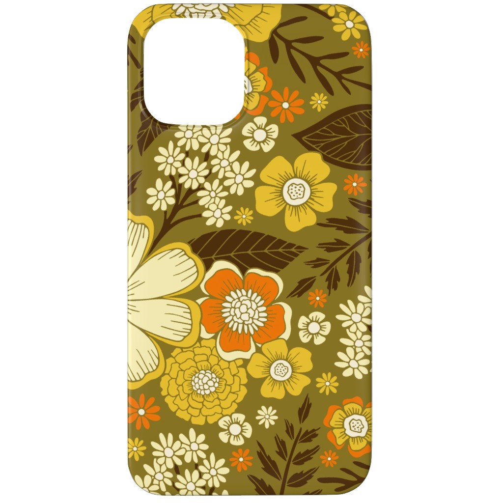 1970s Retro/Vintage Floral - Yellow and Brown Phone Case, Slim Case, Matte, iPhone 12 Pro Max, Yellow