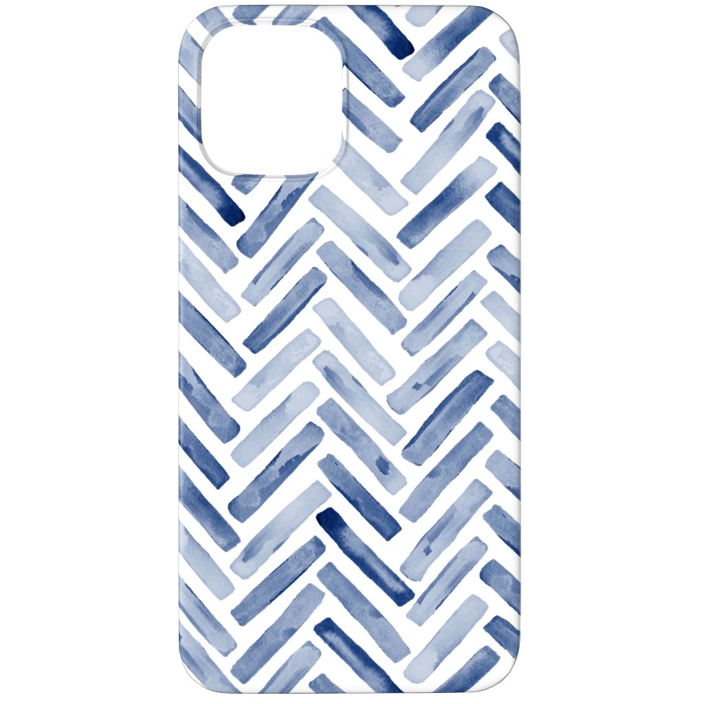 Painted Chevron Herringbone Phone Case, Silicone Liner Case, Matte, iPhone 12 Pro, Blue