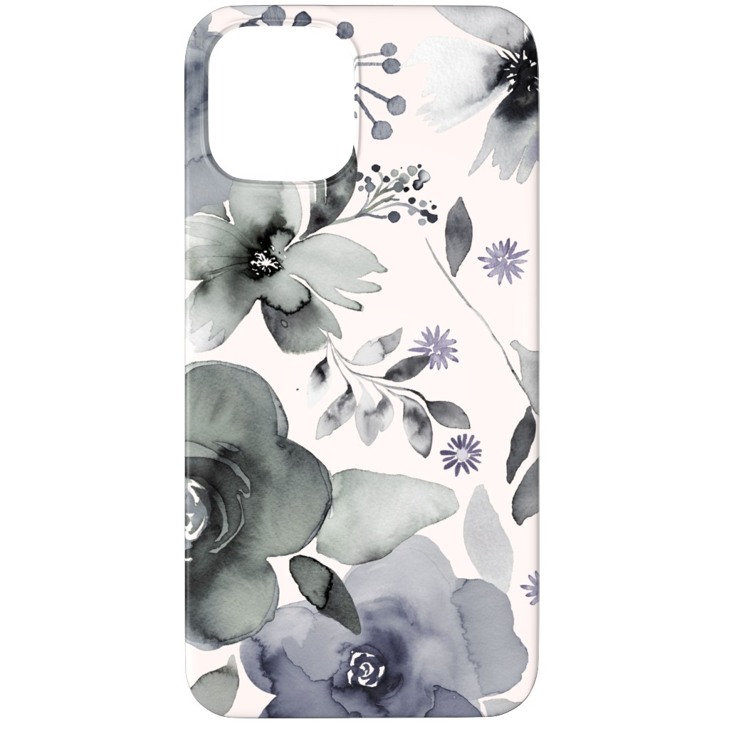 Wintery Watercolor Flower Bouquets - Navy Phone Case, Silicone Liner Case, Matte, iPhone 12 Pro, Blue
