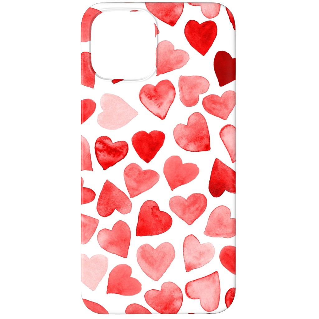 Red Hearts Watercolor - Red Phone Case, Silicone Liner Case, Matte, iPhone 12 Pro, Red