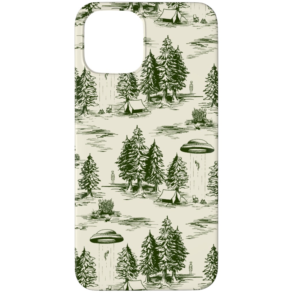 Alien Abduction Toile De Jouy - Forest Green & Cream Phone Case, Slim Case, Matte, iPhone 12 Pro, Green, Classic Green
