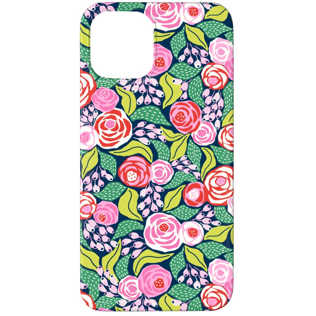 Colourful Papercut Roses - Pink on Dark Blue Phone Case, Slim Case, Matte, iPhone 12 Pro, Pink