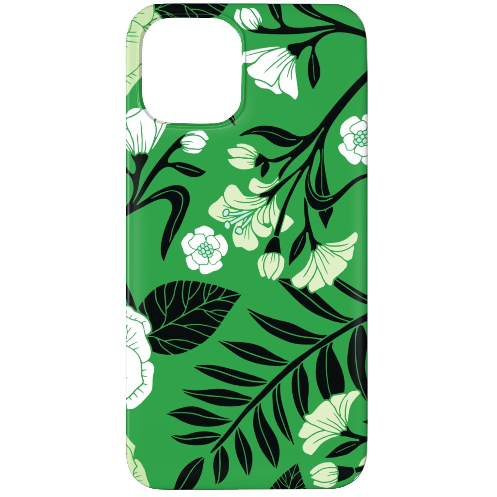Green, Black & White Floral Pattern Phone Case, Slim Case, Matte, iPhone 12 Pro, Green, Classic Green