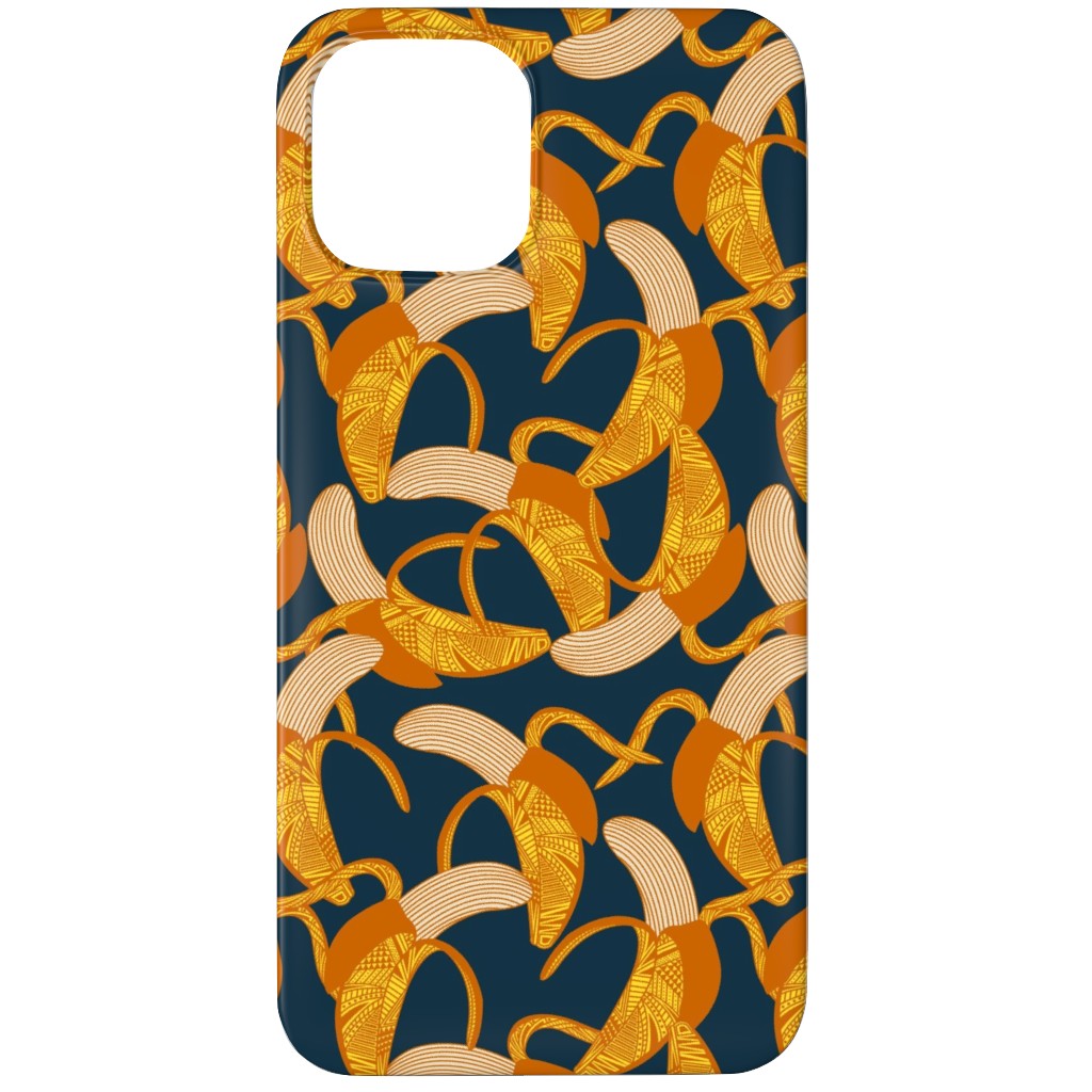 Peeled Banana - Yellow on Navy Phone Case, Slim Case, Matte, iPhone 12 Pro, Yellow
