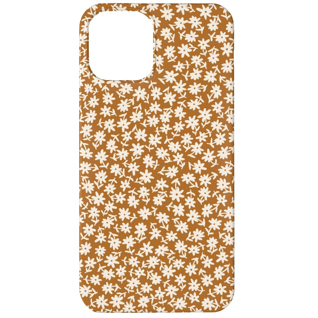 Ditsy Floral - Cream on Golden Mustard Brown Phone Case, Silicone Liner Case, Matte, iPhone 12, Brown