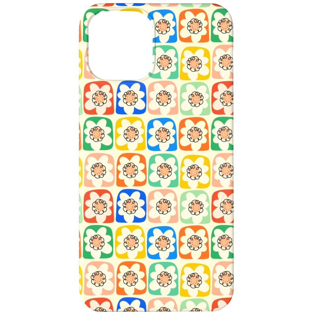 Abstract Retro Flower Doodle Squares - Multi Phone Case, Silicone Liner Case, Matte, iPhone 12, Multicolor