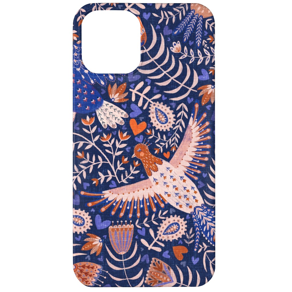 Swedish Folk Art Birds - Blue Phone Case, Silicone Liner Case, Matte, iPhone 12, Blue, True Blue