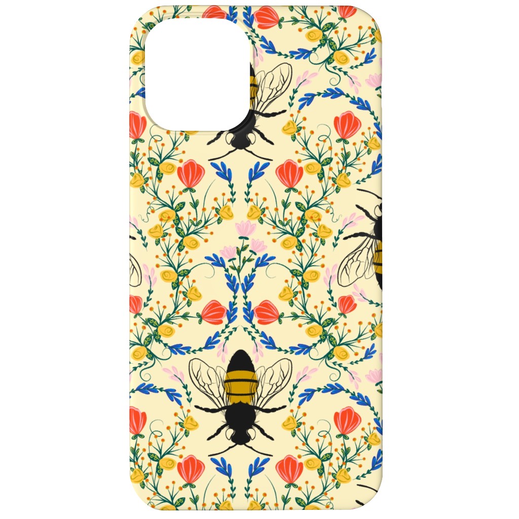 Bee Garden - Multi on Cream Phone Case, Silicone Liner Case, Matte, iPhone 12, Yellow