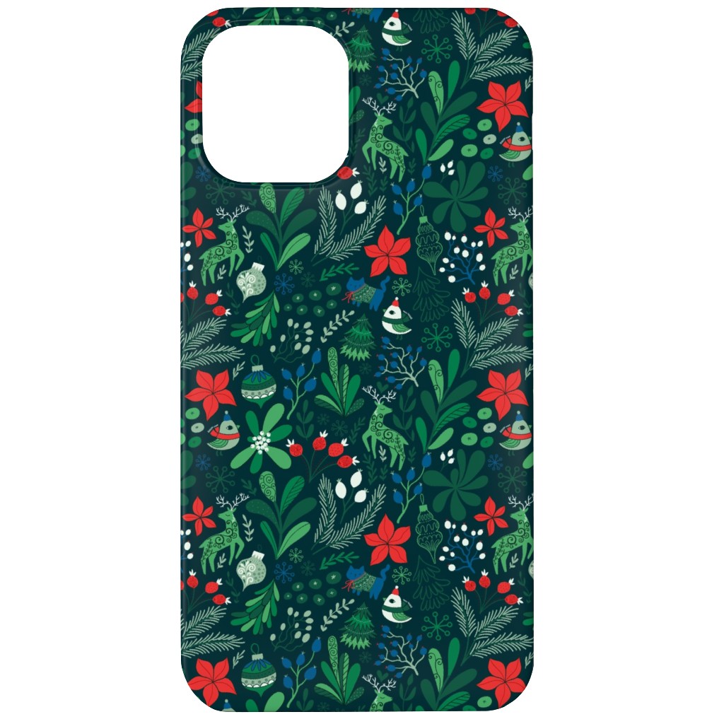 Merry Christmas Floral - Dark Phone Case, Silicone Liner Case, Matte, iPhone 12, Green