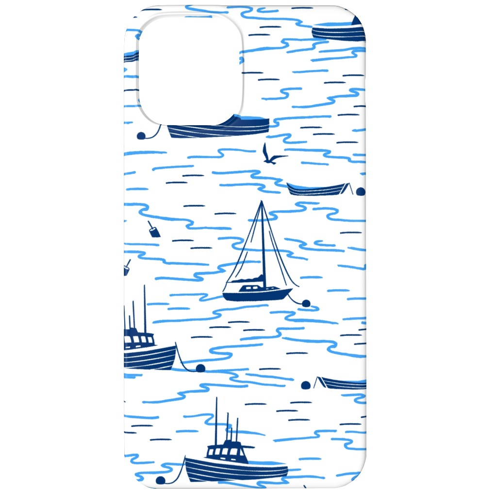 Harbor Boats - Blue on White Phone Case, Silicone Liner Case, Matte, iPhone 12, Blue, True Blue