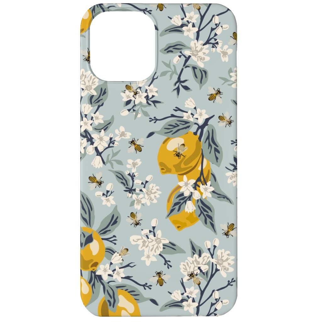 Bees, Blossoms & Lemons - Blue Phone Case, Silicone Liner Case, Matte, iPhone 12, Blue