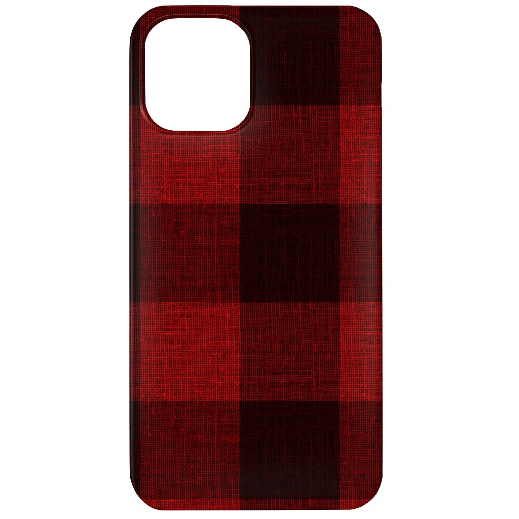 Linen Look Gingham Lumberjack - Red, Black Phone Case, Silicone Liner Case, Matte, iPhone 12, Red