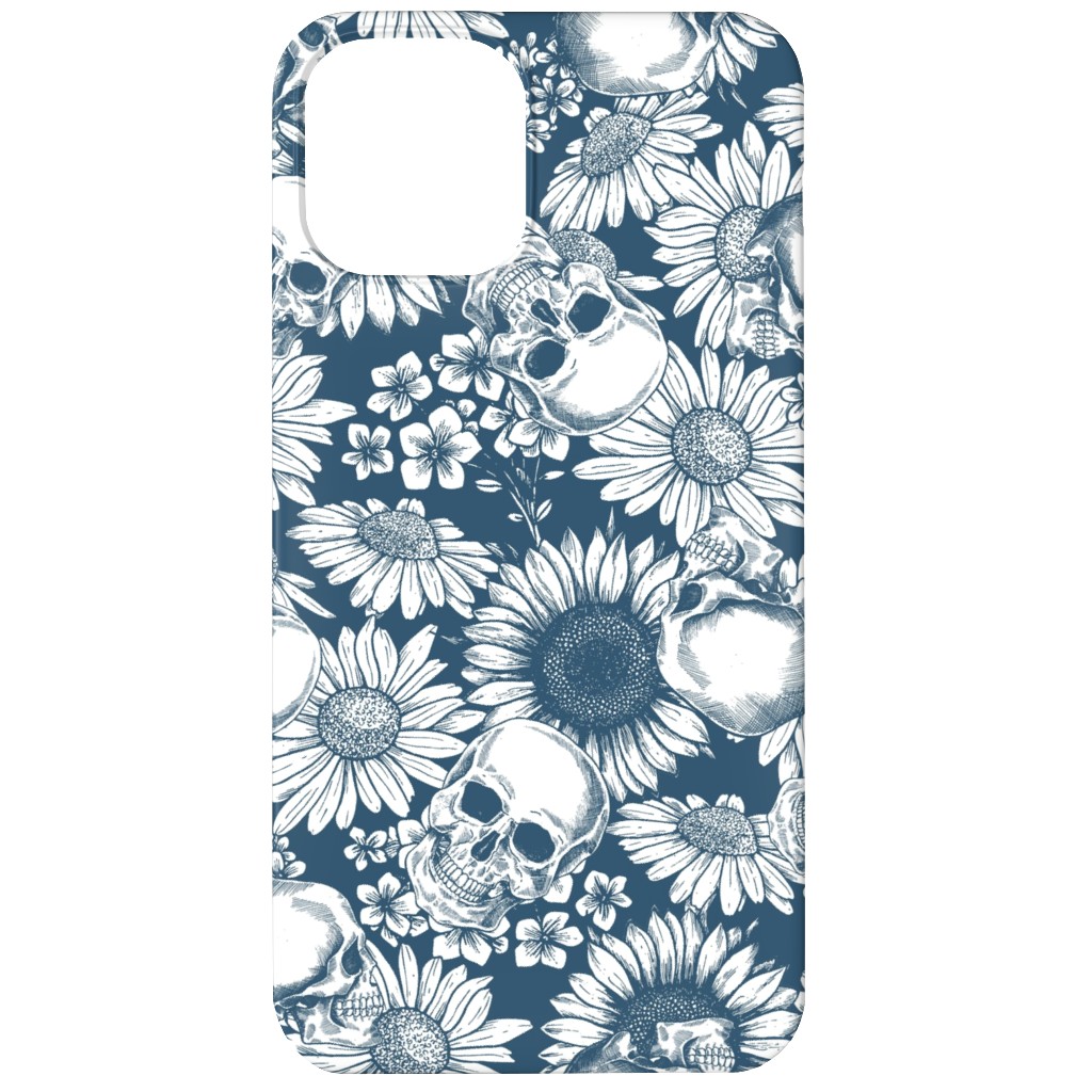 Floral Skull - Blue Phone Case, Silicone Liner Case, Matte, iPhone 12, Blue