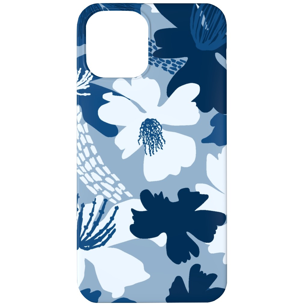 Barely Blue Floral Phone Case, Silicone Liner Case, Matte, iPhone 12, Blue, True Blue