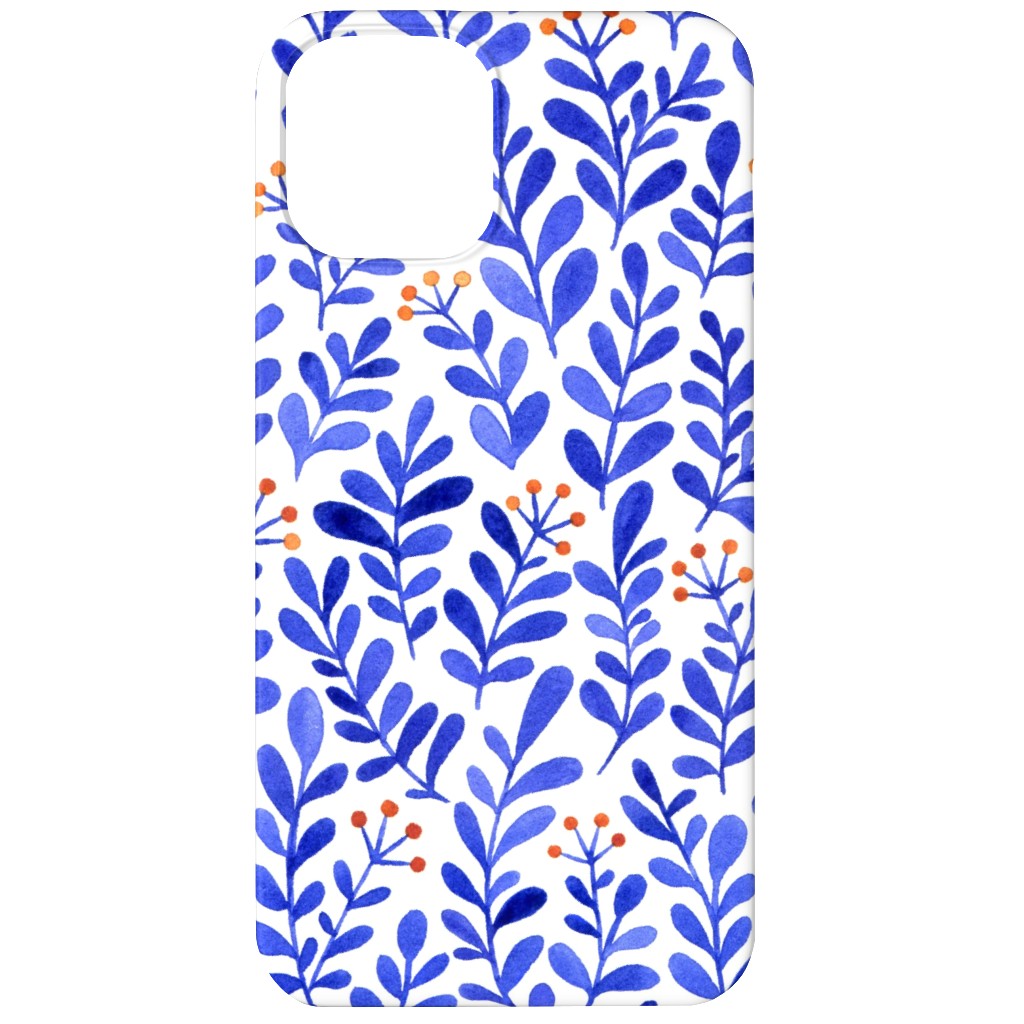 Leaves - Blue Phone Case, Silicone Liner Case, Matte, iPhone 12, Blue, True Blue
