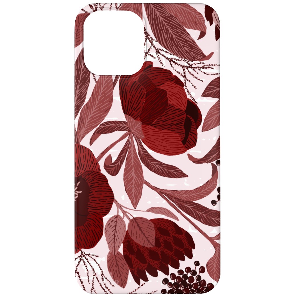 Peony and King Protea - Burgundy Phone Case, Silicone Liner Case, Matte, iPhone 12, Red, Red