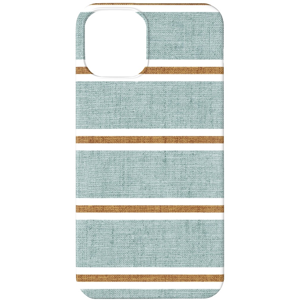 Stripes, Magnolia Flowers Coordinate - Rust on Blue Phone Case, Slim Case, Matte, iPhone 12, Green