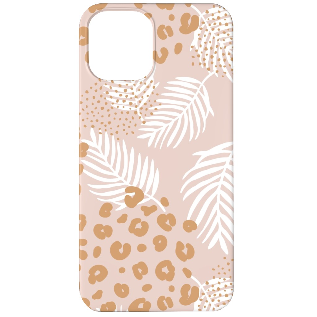 Palm Leaves and Animal Panther Spots - Beige Phone Case, Slim Case, Matte, iPhone 12, Pink