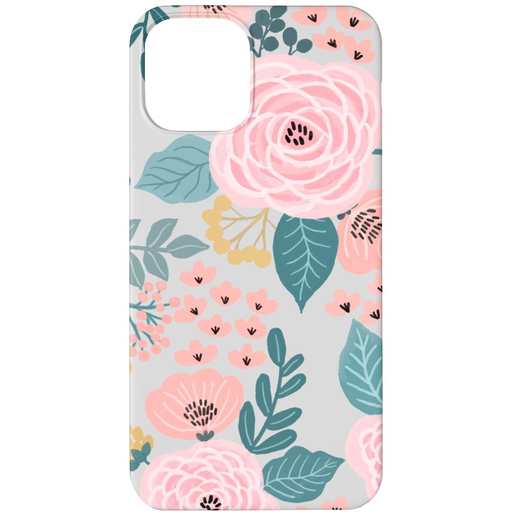 June Botanicals - Gray Phone Case, Slim Case, Matte, iPhone 12, Pink, Bright Pink