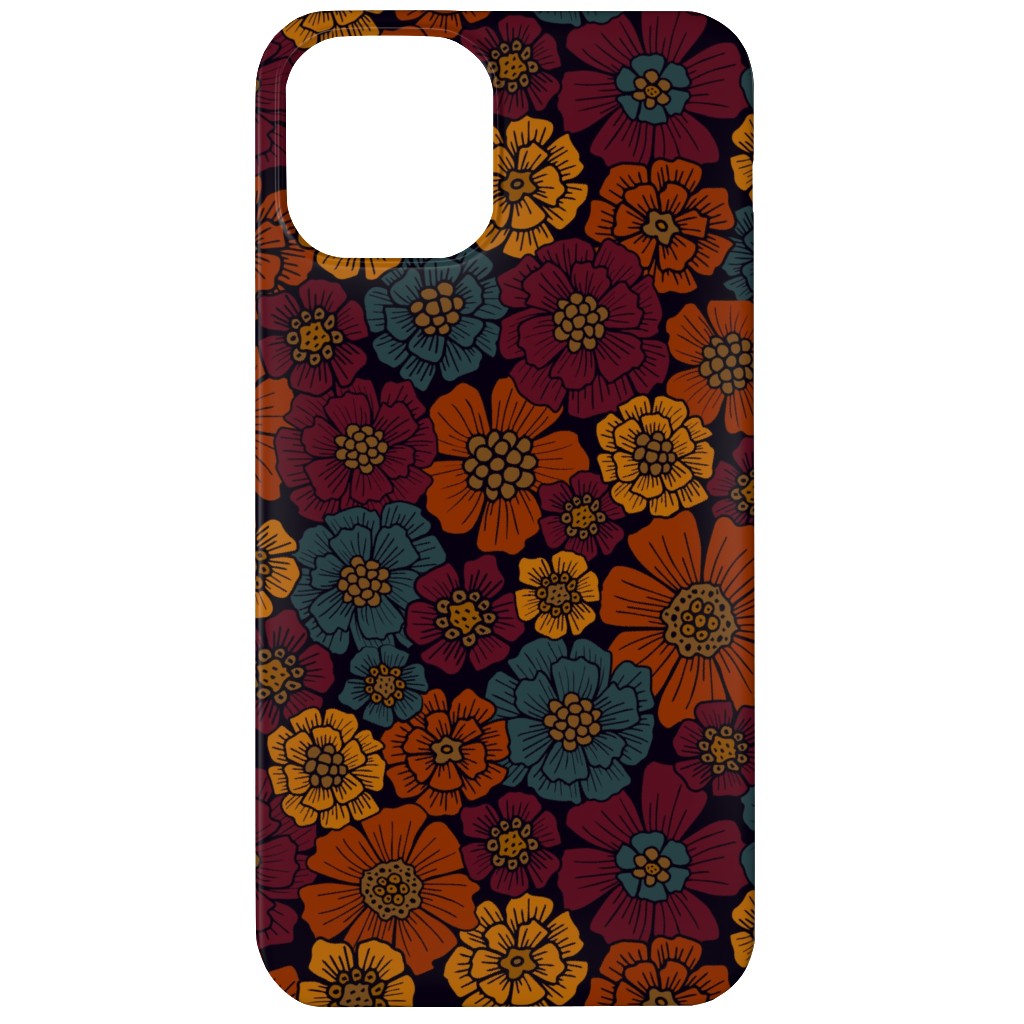 Burgundy, Rust, Mustard & Teal Floral Phone Case, Slim Case, Matte, iPhone 12, Red, Red