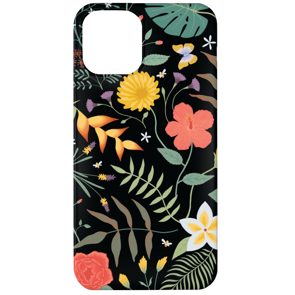Hawaii Floral - Black Phone Case, Slim Case, Matte, iPhone 12, Multicolor