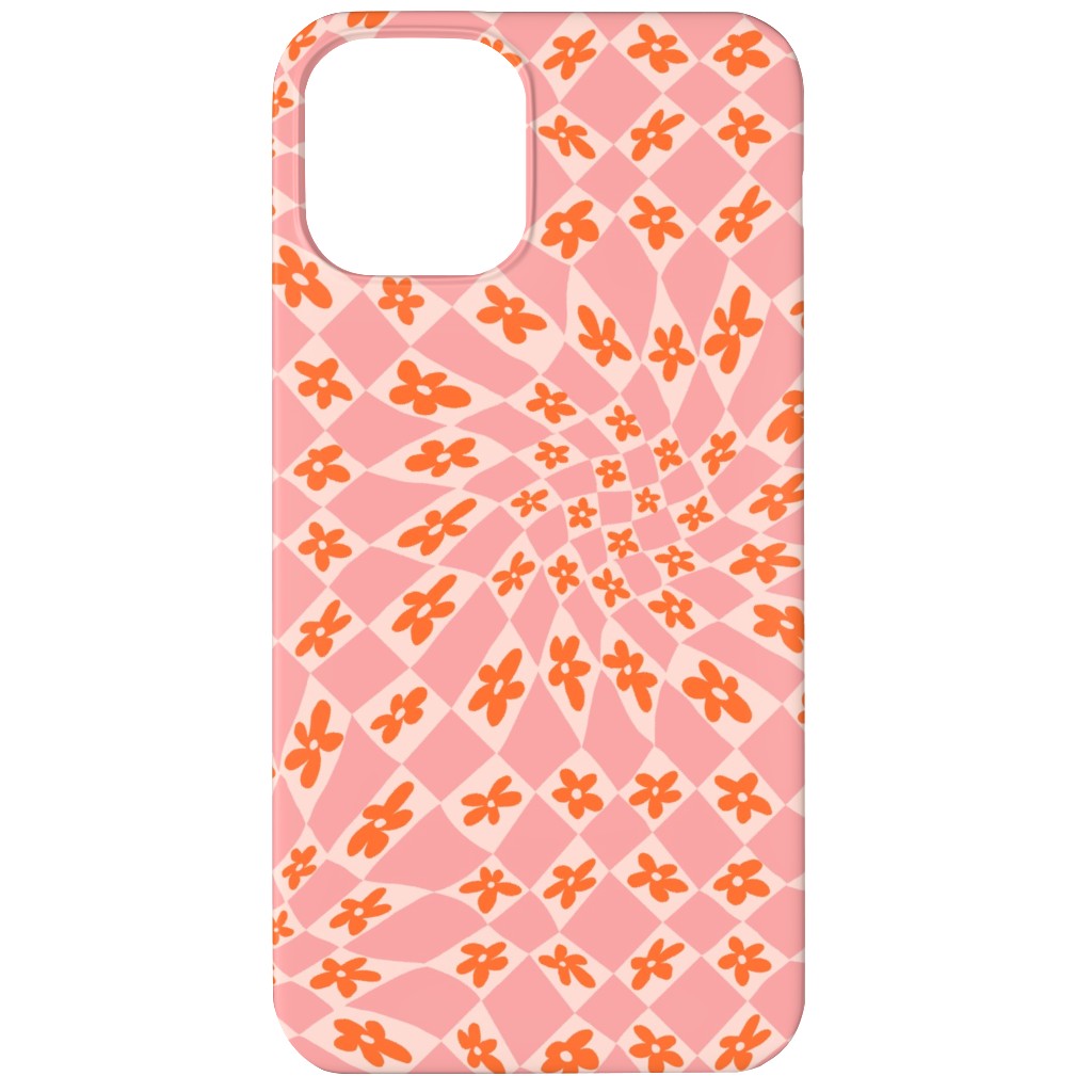 Trippy Checker - Floral - Pink and Orange Phone Case, Slim Case, Matte, iPhone 12, Pink