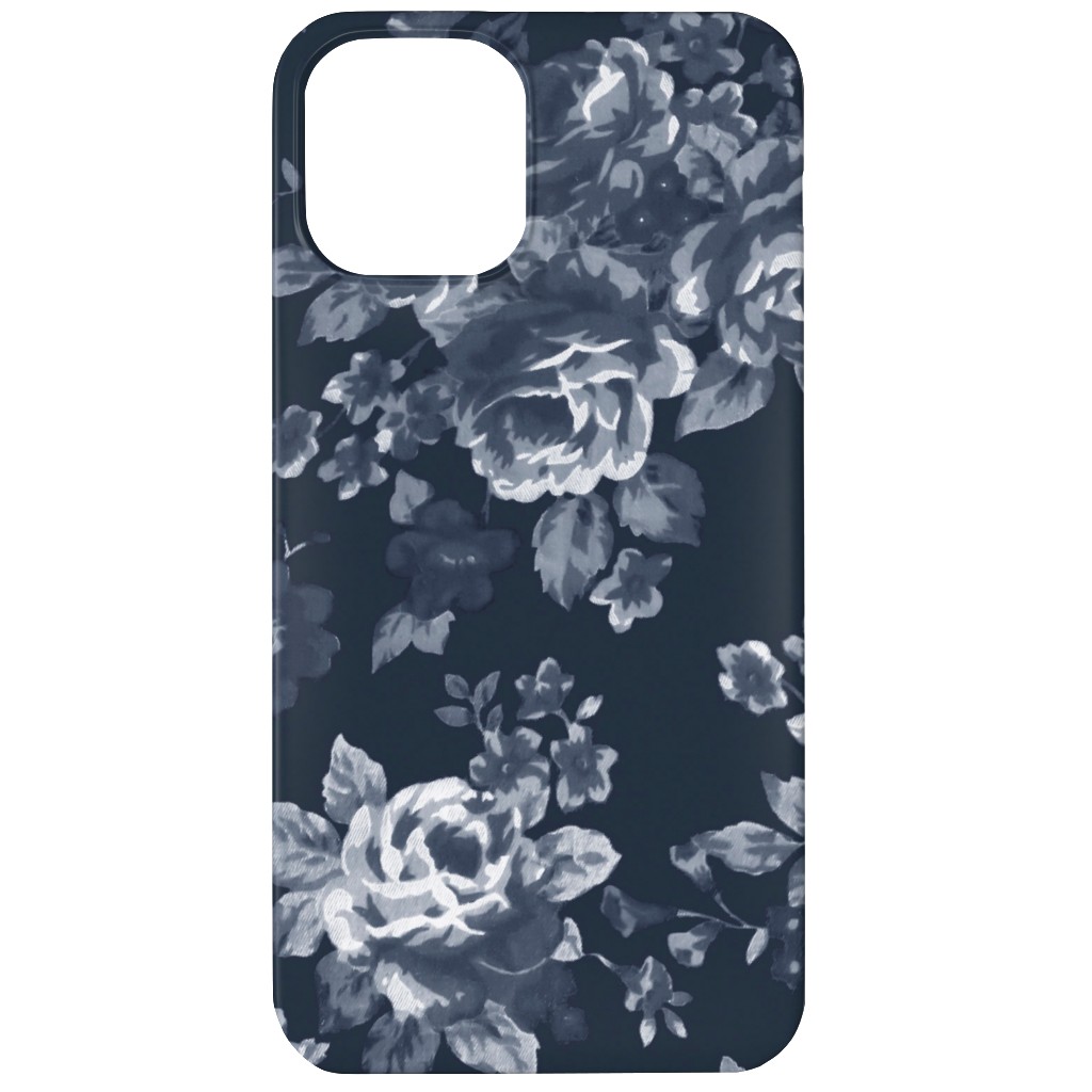 Navy Floral Phone Case, Slim Case, Matte, iPhone 12, Blue, True Blue